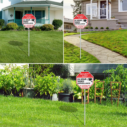 36" 12"x12" 2 Faittoo Security Sign Video Surveillance Sign with Stake for Outside, Rust Free Heavy Aluminum