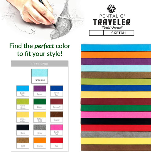 Pentalic Pocket Sketchbook: 6" x 8", 160 Pages, Turquoise Traveler Journal