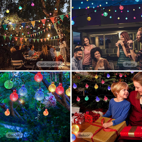 20 Feet 20 LED Solar String Lights, IP65 Waterproof Crystal Globe Fairy Lights for Outdoor Garden, Wedding, Party Decor