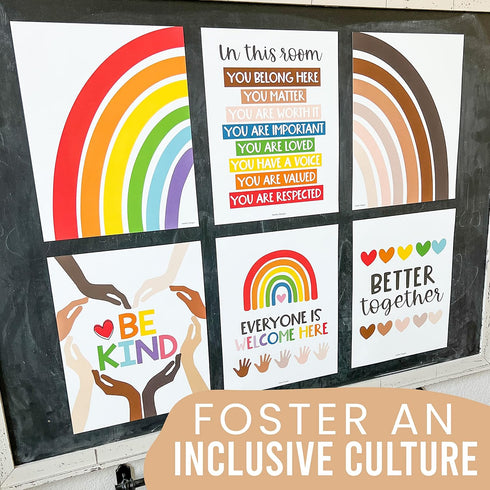 Hadley Designs Diversity Posters for Classroom Elementary, Inclusive Everyone Is Welcome Decor, Rainbow Multicultural