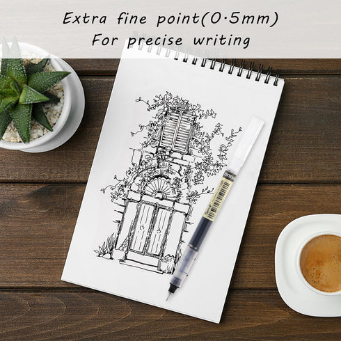 RIANCY 12 Pack Black Liquid Ink Rollerball Gel Pens, 0.5mm Extra Fine Point, Quick Drying for Journaling & Art