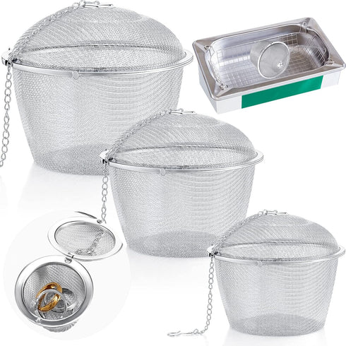 Ultrasonic Cleaner Baskets, Stainless Steel Parts Cleaner Jewelry Steam Cleaner Basket with Lock and Hook (3 Pieces)