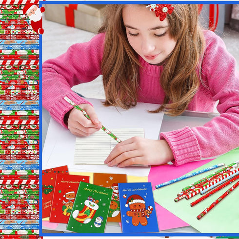 Yexiya 72 Pcs Christmas Notebooks and Pencils Bulk Set, Holiday Small Notebooks and Wooden Pencils