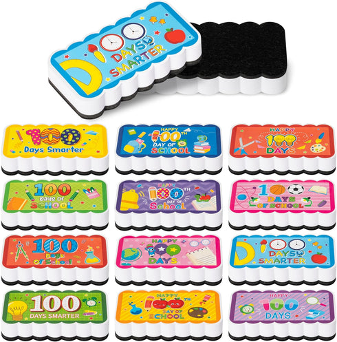 BeYumi 12Pcs 100 Days of School Magnetic Dry Eraser - Colorful Felt Surface for Kids Classroom Office Home Teacher