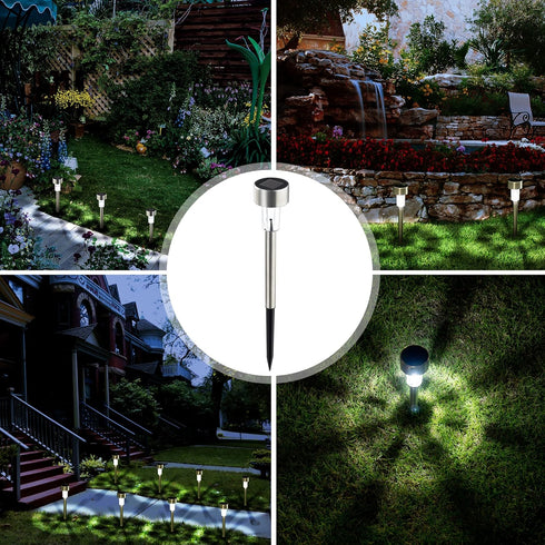 SOLPEX 12 Pack Solar Outdoor Pathway Lights, Stainless Steel Waterproof LED Landscape Lighting for Lawn and Driveway