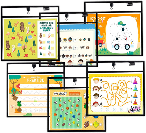 Magnetic Dry Erase Pockets by Two Point (6-Pack) - Black Dry Erase Pocket Sleeves, Job Shop Ticket Holders, Magnetic