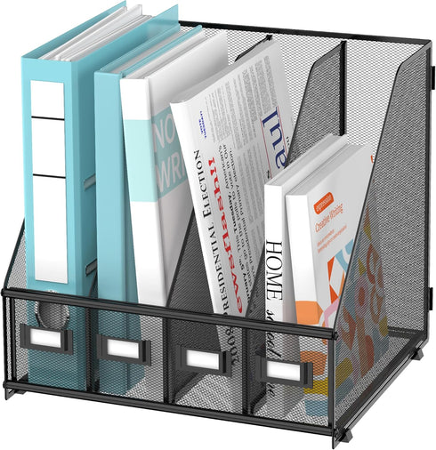SUPEASY Magazine File Holder, Metal Desk Organizer with 4 Rack Compartments, File Organizer for Office Home School