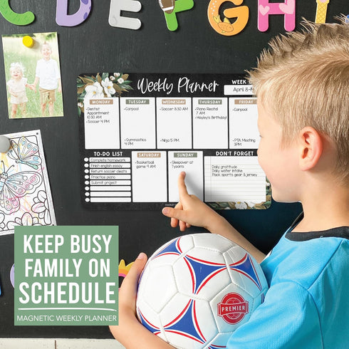 Floral Magnetic Weekly Calendar for Fridge, Dry Erase Board, Magnetic Planner, Schedule Board for Fridge