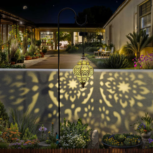 Hapjoy (1 Pack, Hanging Solar Lights Outdoor Garden Decor Solar Lantern Waterproof Plastic Moroccan Outdoor Decorations
