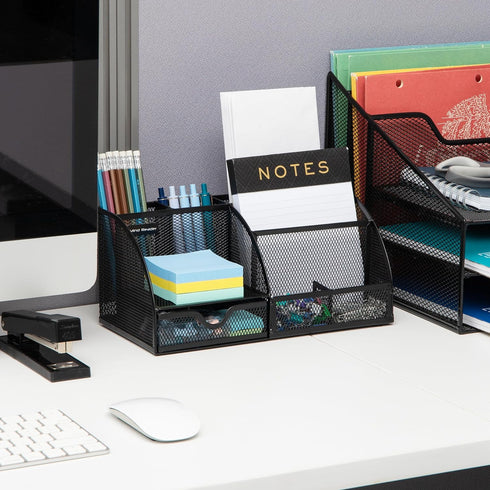 Mind Reader Desktop Organizer, File Storage, Accessory Storage, Workspace, Office, Metal Mesh, 11" L x 5.5" W x 5" H, Black by Mind Reader