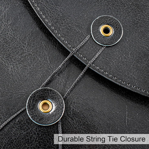 VANRA 1 Piece PU Leather File Folders - A4 Letter Size Document Holder with String Tie Closure, Black