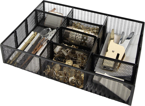 BLU MONACO Desk Drawer Organizer Tray, Up to 12 Adjustable Compartments with 9 Removable Dividers, Black Metal Mesh