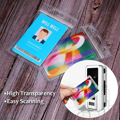 Will Well 6-Pack ID Badge Holders with Holes for Lanyards, Vertical Clear Plastic Sleeves Fit Up to 3 Cards