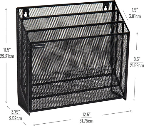Mind Reader Vertical File Storage, Desktop Organizer Wall Mount, Metal Mesh for Office