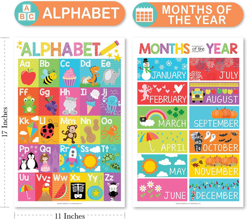 Hadley Designs 4 Alphabet, Months, Weather, Days of The Week Calendar for Kids, Laminated Charts 11x17