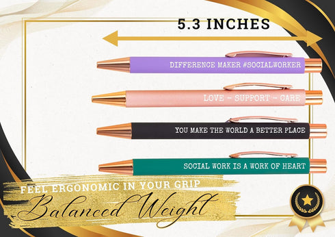 InnoBeta Social Worker Gifts for Women - Ballpoint Pen Set of 4 with Inspirational Quote, Office Tools