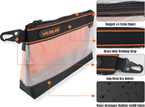 4PCS 13" WELKINLAND Clear Tool Pouch, Tool pouches, Tools pouch, Zipper tool pouch, Tool pouch bag, Tool bag organizer