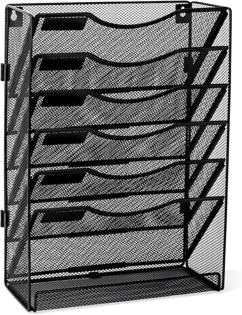 EasyPAG Office Supplies Wall File Organizer, 7 Tier Vertical Hanging File Folders Holder, Black