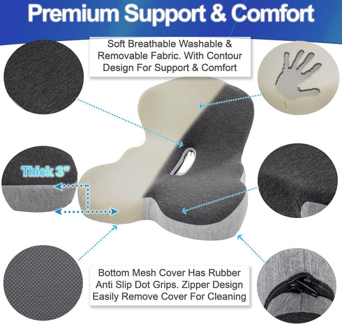 5 STAR SUPER DEALS Tailbone Ergonomic Memory Foam Seat Cushion with Lumbar and Back Support Coccyx and Pain Relief