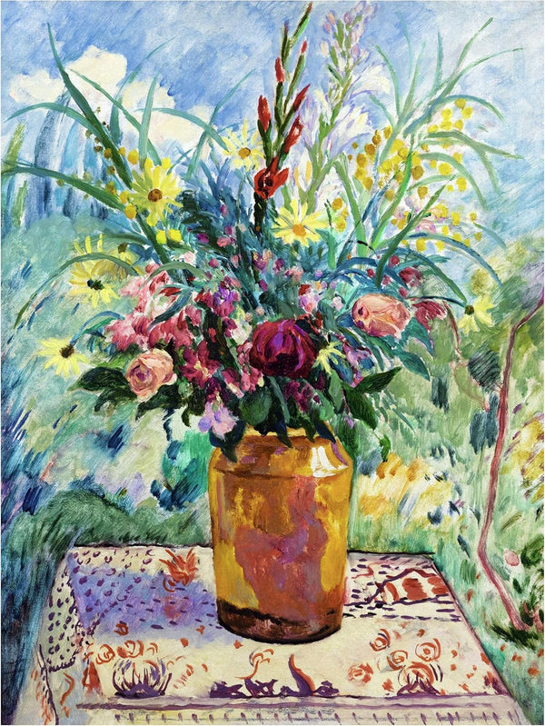 FlekmanArt Yellow JAR and Pink Roses by Henri Manguin Flowers vase Table Accent