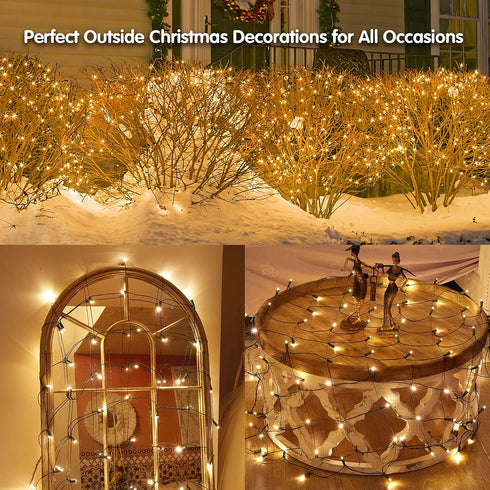 160LED 5ftx7ft, Dirnun Led Christmas Net Lights Outdoor Christmas Lights WarmWhite Waterproof Outdoor Indoor Fairy Mesh