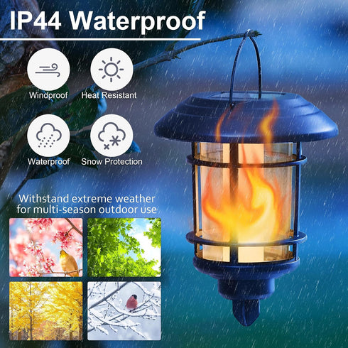 2 Pack Dynaming Solar Flame Wall Lanterns, Outdoor Solar Wall Hanging Lights, Flickering Flame LED Lights Auto On/Off