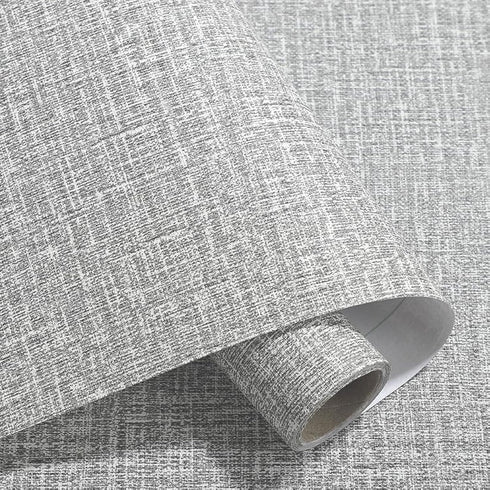 Yancorp 10ft Textured Fabric Gray Wallpaper, Faux Grasscloth Peel and Stick Self-Adhesive for Cabinets