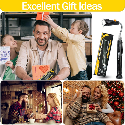 Magnetic Pickup Tool with LED Lights, Telescoping Magnet Flashlight, Cool Gadget for Men, Handyman, Husband, Dad Gifts