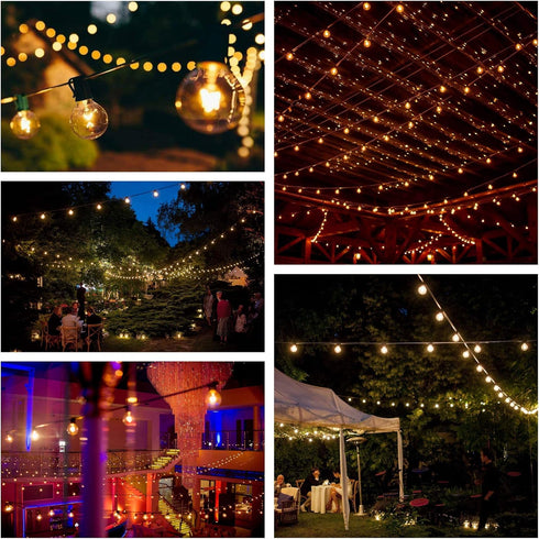 10 G50 2" Bulbs 1 Hometown Evolution, Inc. Foot Patio String Lights with Clear Globe and Black Wire (+ Free Spare)