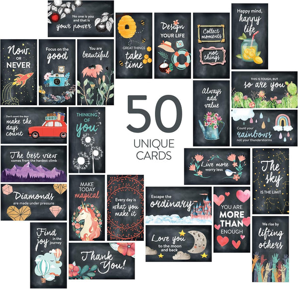 DIVERSEBEE 50 Pack Inspirational Cards - Motivational Kindness Mini Note Cards with 50 Unique Quotes