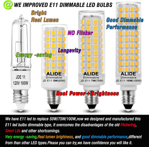 ALIDE JDE11 Bulbs 120V 100W Bulbs Dimmable,T3 T4 E11 Bulb,4000K 10W 1000LM E11 Lighting,5Pack Led Halogen Candelabra