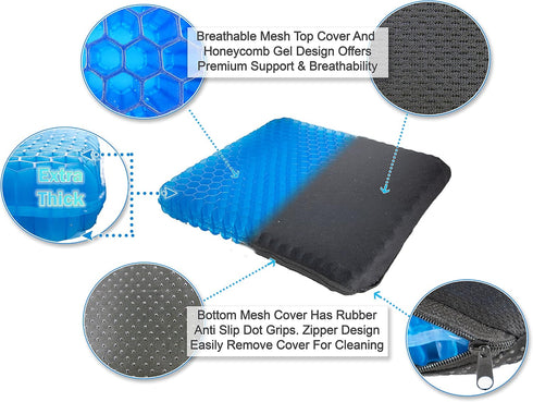 5 STAR SUPER DEALS 1.8" Honeycomb Cooling Gel Support Seat Cushion with Non-Slip Breathable Cover Thick - Ergonomic