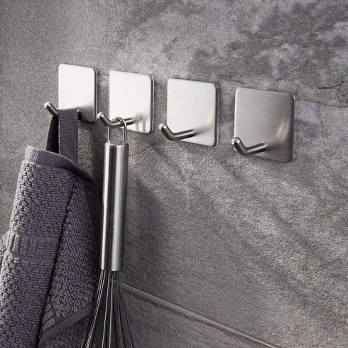 YIGII Towel Hooks - Self Adhesive Bathroom Hooks for Kitchen, Office, Stainless Steel, 4 Packs