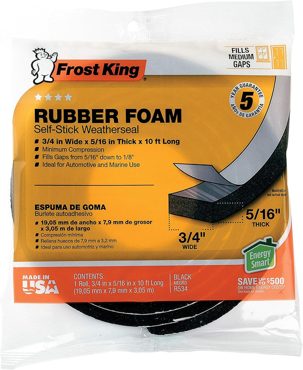 Frost King R534H Sponge Rubber Foam Tape 5/16-Inch, Black