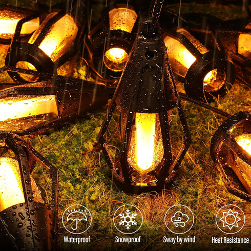 27Ft 10 Bulbs iBaycon Solar Flame Lights, LED Flickering Flame String Light, Outdoor Waterproof Solar Flame Lights