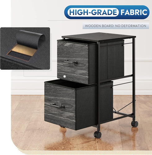 DEVAISE 2 Drawer Mobile File Cabinet, Rolling Printer Stand, Charcoal Black Wood Grain Print