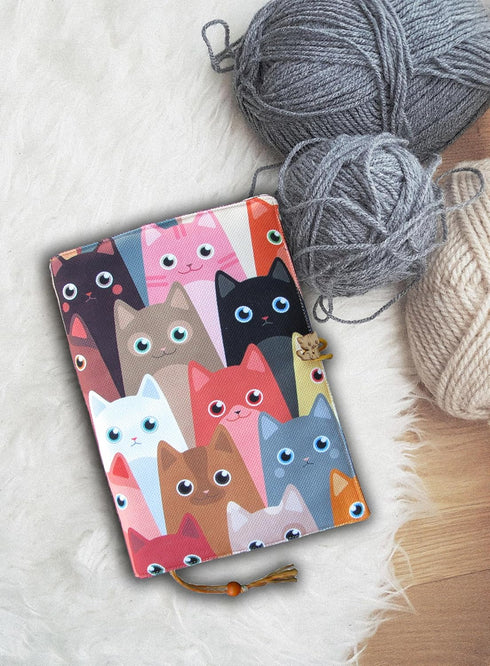 Fabric Novel Book Sleeve for Adults, Cute Cats Pattern, Washable Protector, Padded Case 5.5 x 8.2 x 1.6