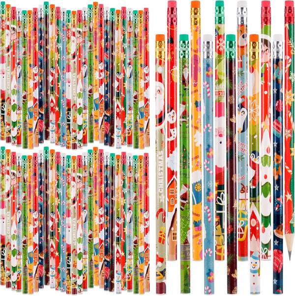 Kolewo4ever 200 Pieces Christmas Pencils Wood Pencils with Eraser Tops, 12 Styles