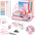Pink Desk Organizers and Accessories, Pink Office Supplies with Mesh Desk Organizer, Acrylic Tape Dispenser, and