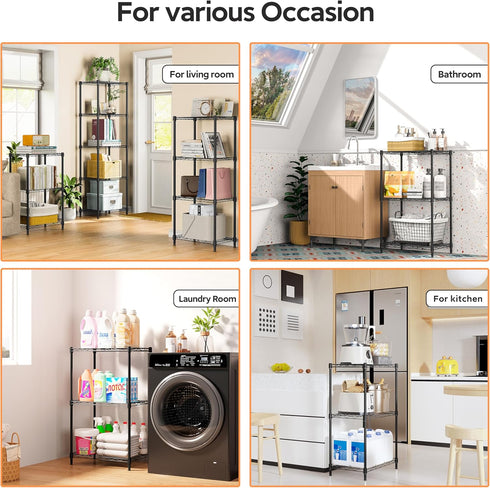 3 Closet 11.8" 17.7" 28.8" M MZG Tiers Shelf Metal Storage Shelves Wire Rack Organizers with Wheel for Garage Kitchen