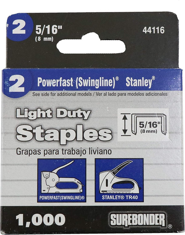 Surebonder 44116 Light Duty Staples, 5/16-Inch Leg Length, 1000 Count, Swingline Type