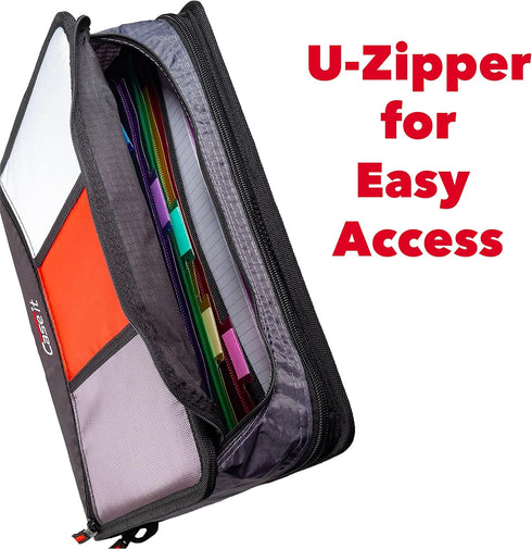 Case-it The Mighty Zip Tab Zipper Binder - 3 Inch O-Rings, 5 Color Tab Expanding File Folder, 600 Sheet Capacity