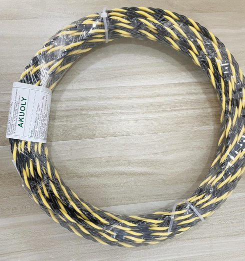 49FT Fish Tape Wire Fishing Tools, 6.0mm Diameter 3 Wires Twisted with Guide Spring, Black and Yellow 15m