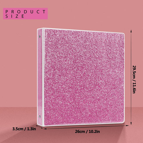 Glitter 3 Ring Binder Organizer, 1 Inch Binder Holds 300 Pages, Waterproof Durable View Binder, Pink, 10.5'' x 11.5''