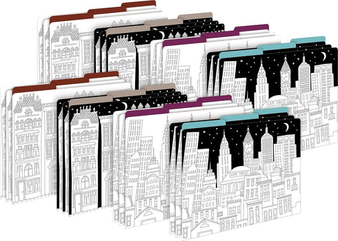 Barker Creek Color Me! Cityscapes Designer File Folders, Set of 24, Multi-Design, Letter Size