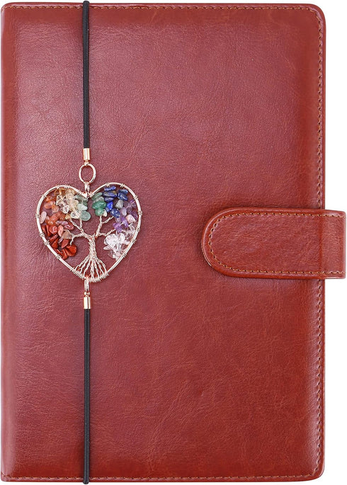 Yoption 2 Pack Tree of Life Elastic Bookmark, Rose Golden Heart Shape Vintage Bookmarks with 7 Chakra Crystals Pendant