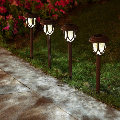 EXCMARK 10 Pack Solar Lights Outdoor Decorative Garden Yard Lights for Pathway Walkway Sidewalk Driveway. (Brown, Warm