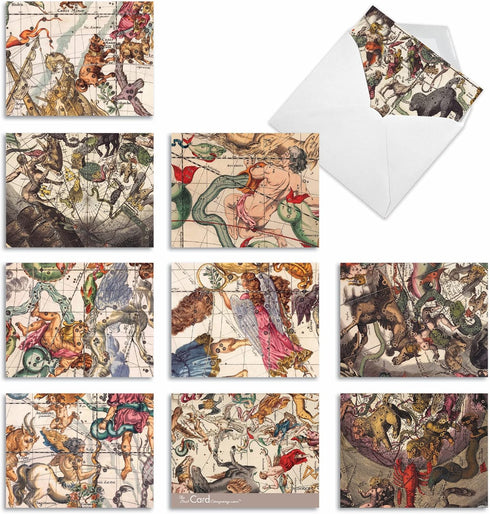 The Best Card Company Assorted 10 Blank Notecards Boxed Set, 4 x 5.12 Inch, Zodiac Sign Stars, Astrology