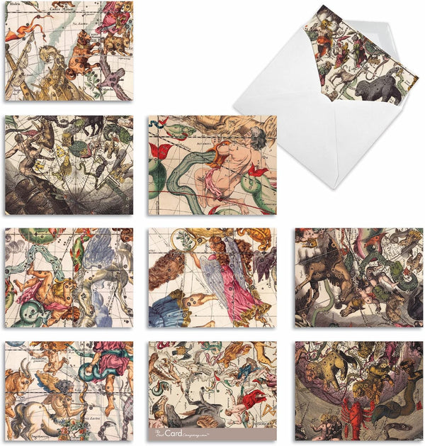The Best Card Company Assorted 10 Blank Notecards Boxed Set, 4 x 5.12 Inch, Zodiac Sign Stars, Astrology