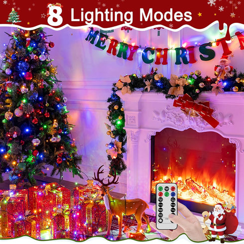 394FT 1200 8 LED Christmas Lights Outdoor, Multicolored Christmas Tree Lights Plug in, Modes Twinkle String Light